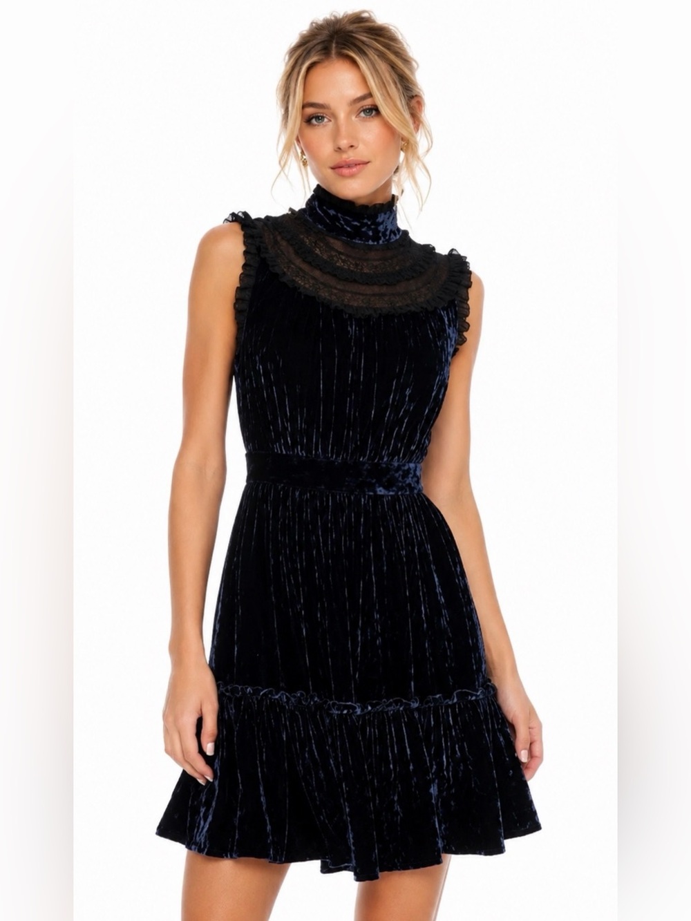 kate spade Navy Velvet Tiered Dress with Ruffle Bib 8